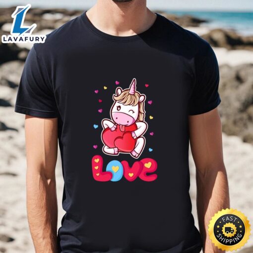 Unicorn Love Heart Valentine Day T-Shirt