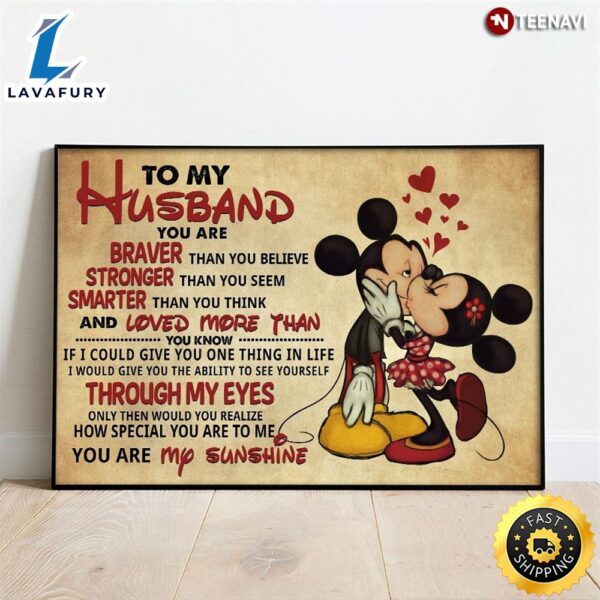 Valentine Day Disney Mickey Mouse & Minnie Mouse Kissing To My Husband You Are Braver Than You Believe Canvas