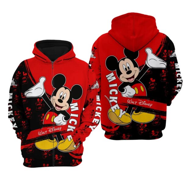 Valentine Day Mickey Mouse Black Red Pattern Stripes Disney 3D Zip Hoodie