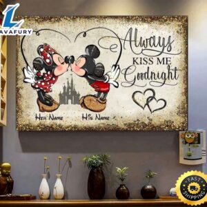 Valentine Day Personalized Always Kiss Me Goodnight Poster Minnie Mickey Mouse Couples Canvas