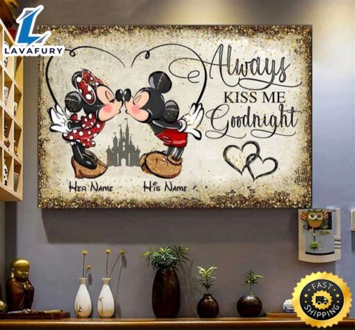 Valentine Day Personalized Always Kiss Me Goodnight Poster Minnie Mickey Mouse Couples Canvas