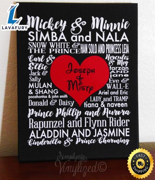 Valentine Day Personalized Disney Couple Names On Canvas