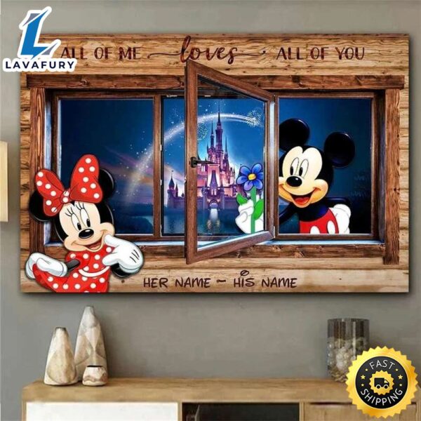 Valentine Day Personalized Mickey Mouse X Minnie Mouse Poster, All Of Me Loves All Of You Couples Canvas