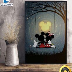 Valentine Day Romantic Disney Mickey Mouse & Minnie Mouse On The Swing Canvas Poster