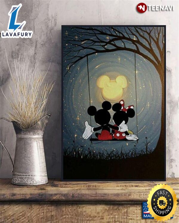 Valentine Day Romantic Disney Mickey Mouse & Minnie Mouse On The Swing Canvas Poster