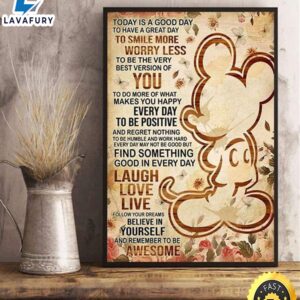 Valentine Day Vintage Floral Disney Mickey Mouse Today Is A Good Day To Have A Great Day To Smile More Canvas Poster