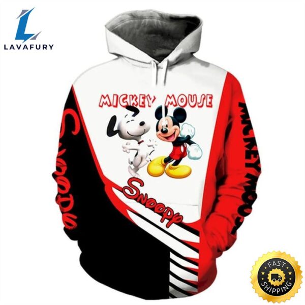 Valentine Disney Snoopy And Mickey Mouse 3d Zip Hoodie