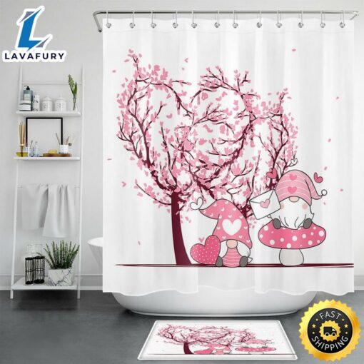 Valentine Gnome Couple Shower Curtains Valentine Bathroom Set Girlfriend Valentine Gift Idea