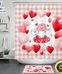 Valentine Gnome Hearts Shower Curtains…