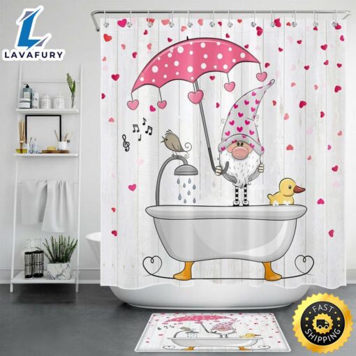 Valentine Hearts Shower Curtain Gnome Bathroom Sets Valentine Gift Romancecore Bathroom Home Decor