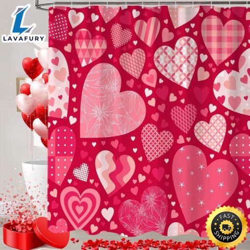 Valentine Heats Pattern Shower Curtains Valentine Love Bathroom Curtains Bathroom Decor