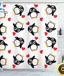 Valentine Penguin Pattern Shower Curtains…