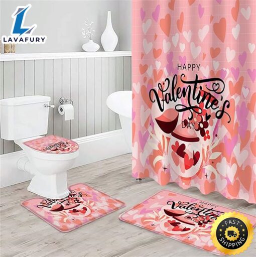 Valentines 4 Pcs Shower Curtain Set