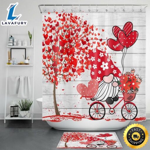 Valentines Day Hearts Shower Curtains Gnome Bathroom Curtains Bathroom Decor Home Decoration