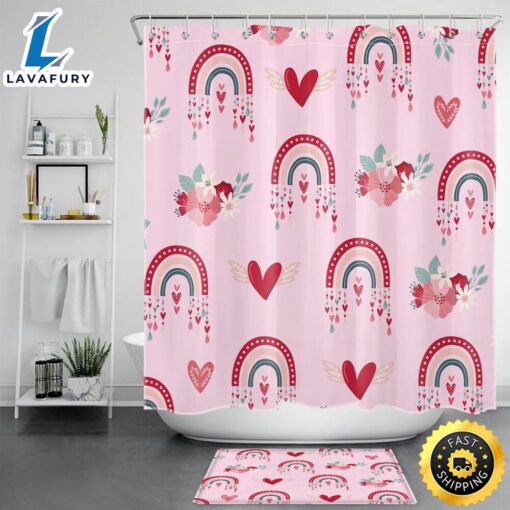 Valentines Day Pattern Shower Curtains Hearts Bathroom Set Happy Valentines Day Gift For Him