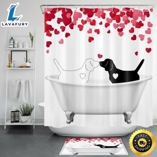 Valentines Dog Couple Shower Curtains Cute Pet Bathroom Set Valentine Bathroom Decor Gift For Couples