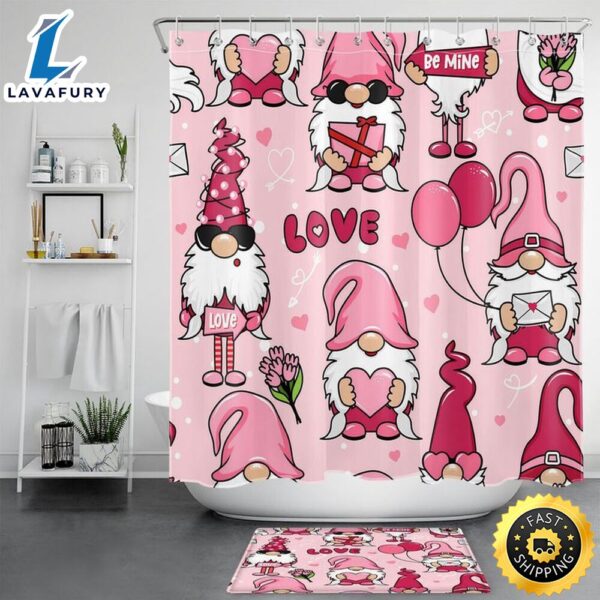 Valentines Gnome Love Shower Curtains Romantic Gift Valentine Bathroom Decor Gift For Him
