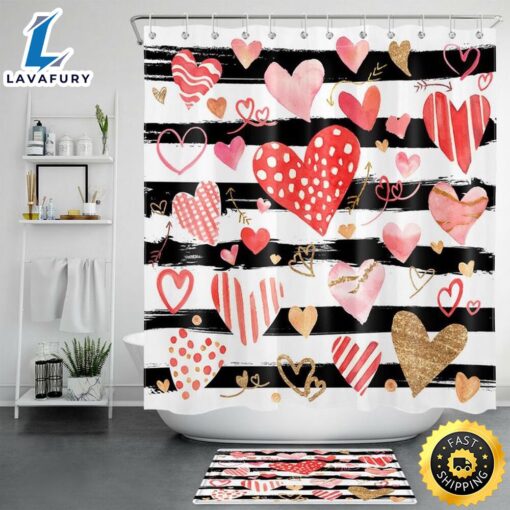 Valentines Hearts Shower Curtain Valentine Gift Romantic Gift Bathroom Decor Happy Valentines Day