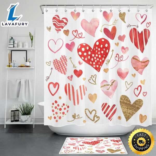 Valentines Hearts Shower Curtains Valentines Day Decor Bathroom Decoration Girlfriend