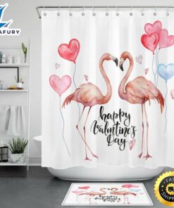Valentines Shower Curtains Flamingo Couple…