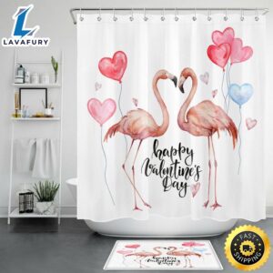 Valentines Shower Curtains Flamingo Couple…