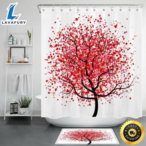 Valentins Day Bathroom Shower Curtain Tree With Hearts Bathroom Decor Loving Couple Home Bath Decor