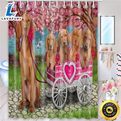 Vizsla Shower Curtain Many Dogs In A Cart Designs Bathroom Shower Curtain Sets Valentine Decorations Indoor