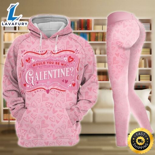 Would You Be My Galentine Pink Heart Legging Hoodie , Valentine Legging Hoodie