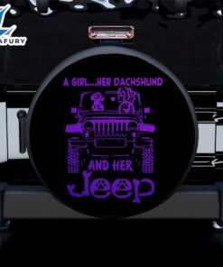 A Girl Her Dachshund And Her Purple Car Spare Tire Covers Gift For Campers