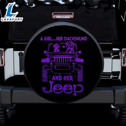 A Girl Her Dachshund And Her Purple Car Spare Tire Covers Gift For Campers