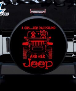 A Girl Her Dachshund And Her Red Car Spare Tire Covers Gift For Campers