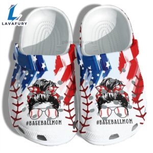 Baseball Mom America Flag Croc Shoes Gift Grandma Baseball Line Women Cool Glasses Shoes Gift Mother Day