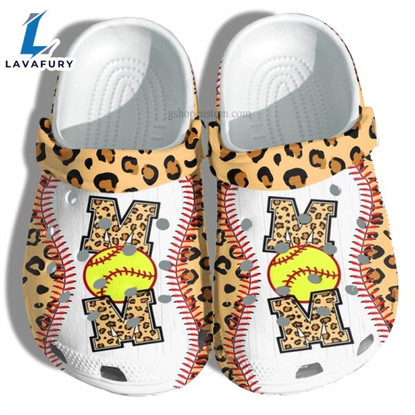 Baseball Mom Leopard Croc Shoes Gift Mommy Baseball Line Shoes Gift Mother Day