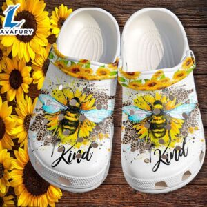 Bee Kind Sunflower Leopard Shoes Gift Women Mother Day Sunflower Be Kind Shoes Croc Clogs