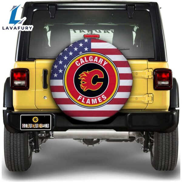 Calgary Flames Spare Tire Covers Custom US Flag Style