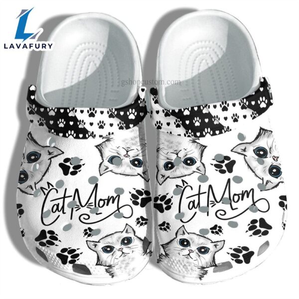 Cat Mom Black White Croc Shoes Mother Day Gift Cat Lover Shoes For Women