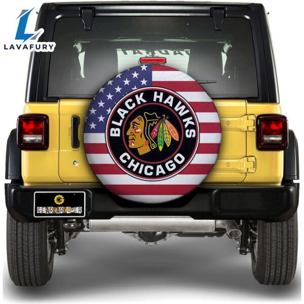Chicago Blackhawks Spare Tire Covers Custom US Flag Style