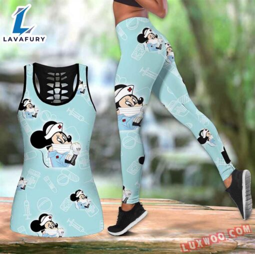 Combo Mickey Mouse Nurse Blue Hollow Tanktop Legging Set