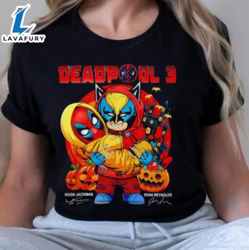 Deadpool 3 Wolverine Hug Deadpool Chibi High Jackman And Ryan Reynolds Signature Shirt