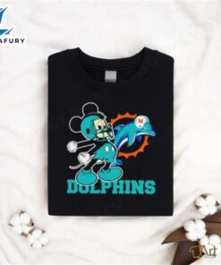 Funny Mickey Mouse Cartoon Nfl Miami Dolphins Football Player Helmet Logo Shirt