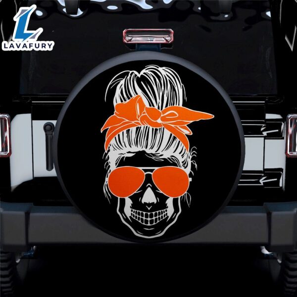 Girl Skull Orange Car Spare Tire Covers Gift For Campers