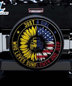 Just A Girl Who Love Sunflower American Car Spare Tire Covers Gift For Campers