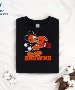 Mickey Mouse Cartoon Nfl Cleveland Browns Football Player Helmet Logo Shirt