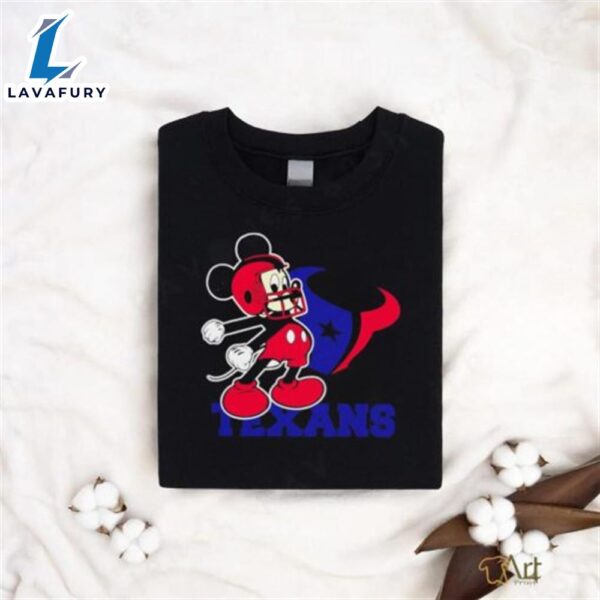 Official Mickey Mouse Cartoon Nfl Houston Texans Football Player Helmet Logo Shirt