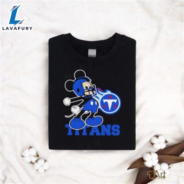 Official Mickey Mouse Cartoon Nfl Tennessee Titans Football Player Helmet Logo Shirt