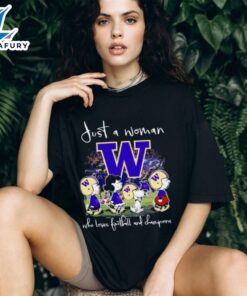 Snoopy And Friend Washington Huskies Football Just A Woman Who Loves Football And 2024 Shirt