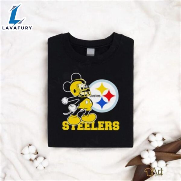 Top Mickey Mouse Cartoon Nfl Pittsburgh Steelers Football Player Helmet Logo Shirt