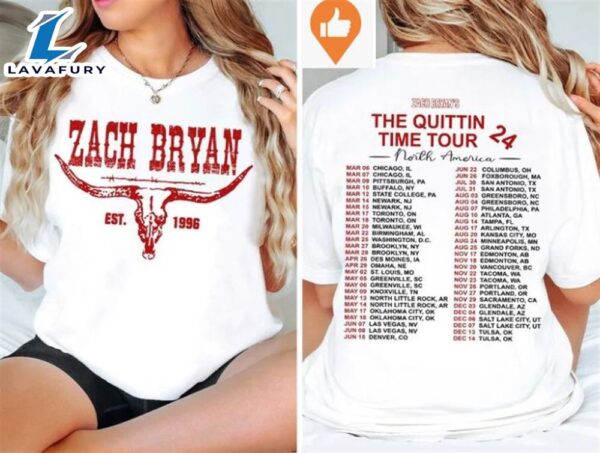 Zach Bryan 2024 Tour Quittin Time T-Shirt Retro Gift Cotton Fans Country Music