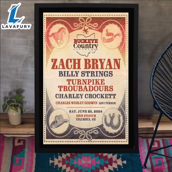 Zach Bryan June 22, 2024 Ohio Stadium Columbus, Oh Poster Canvas