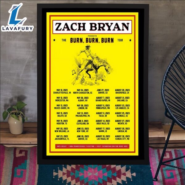 Zach Bryan The Burn, Burn, Burn Tour 2023 Poster Limited